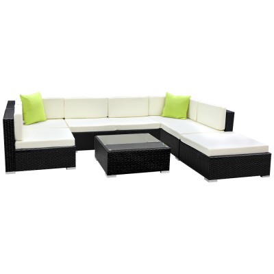Gardeon 8-Piece Outdoor Wicker Sofa Set, 7-Seater with UV-Resistant Cushions, Durable Aluminium Frame, and Glass Table Gardeon 8-Piece Outdoor Wicker Sofa Set, 7-Seater with UV-Resistant Cushions, Durable Aluminium Frame, and Glass Table