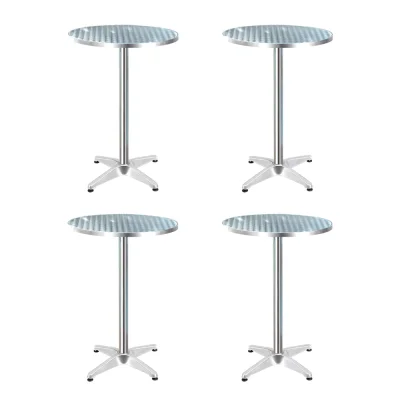 Gardeon Set of 4 Adjustable Outdoor Bar Tables - Stainless Steel Top, Aluminium Base, 70/110cm Heights, Foldable Design