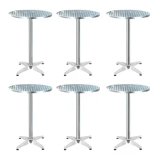 Gardeon Set of 6 Outdoor Bar Tables: Adjustable 70/110CM, Stainless Steel Top, Foldable & Portable, Modern Silver Finish