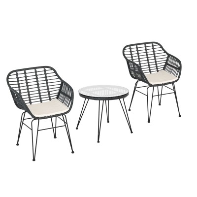 Gardeon 3PC Outdoor Bistro Set: Stylish PE Wicker Chairs, Coffee Table, Weather-Resistant Cushions, Easy Assembly