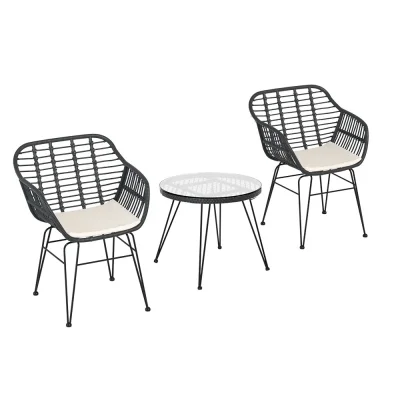 Gardeon 3PC Outdoor Bistro Set: Stylish PE Wicker Chairs, Coffee Table, Weather-Resistant Cushions, Easy Assembly