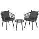 Gardeon 3 Piece Outdoor Bistro Set, Grey PE Wicker Patio Lounge Setting with Cushions, Steel Frame & Glass Table