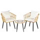 Gardeon 3 Piece Outdoor Bistro Set Natural PE Wicker Patio Furniture with Cushions and Glass Table, 2 Chairs
