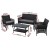 Gardeon 4PCS Black Outdoor Sofa Set - Wicker Harp Design, Steel Frame, Tempered Glass Table, Cushions & Storage Cover