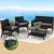 Gardeon 4PCS Black Outdoor Sofa Set - Wicker Harp Design, Steel Frame, Tempered Glass Table, Cushions & Storage Cover
