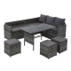 Gardeon 9-Seater Outdoor Dining Set - PE Wicker Sofa Lounge with Cushions, Tempered Glass Table & Storage Cover, Grey