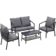 Gardeon 4PC Outdoor Sofa Set - Steel Frame, Rope Backrest, Tempered Glass Table, Water-Resistant Cushions, 4-Seater