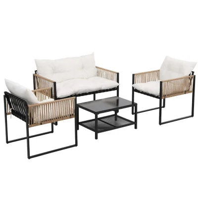 Gardeon 4-Piece Outdoor Sofa Set with Rattan Weave, Cushions, and Glass Table - UV-Resistant, Perfect for Patio & Garden