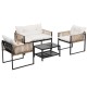 Gardeon 4-Piece Outdoor Sofa Set with Rattan Weave, Cushions, and Glass Table - UV-Resistant, Perfect for Patio & Garden