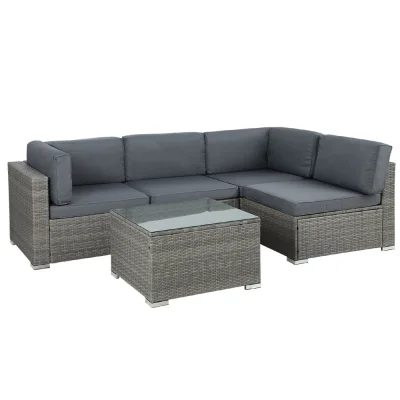 Gardeon 5-Piece Grey Wicker Outdoor Sofa Set, 4-Seater with Cushions, UV & Water-Resistant for All-Season Use Gardeon 5-Piece Grey Wicker Outdoor Sofa Set, 4-Seater with Cushions, UV & Water-Resistant for All-Season Use