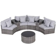 Gardeon 4-Seater Outdoor Sofa Set - 7PCS Rattan Patio Furniture with Cushions, Tempered Glass Table, Easy Assembly