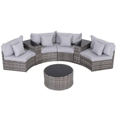 Gardeon 4-Seater Outdoor Sofa Set - 7PCS Rattan Patio Furniture with Cushions, Tempered Glass Table, Easy Assembly