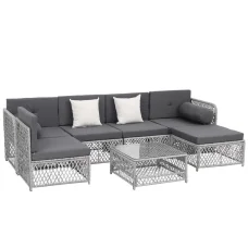 Gardeon 7 Piece Outdoor Sofa Set, 6 Seater Garden Lounge, PE Rattan Patio Furniture with Cushions, Table Included