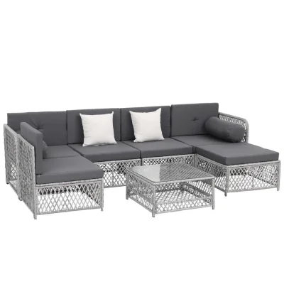 Gardeon 7 Piece Outdoor Sofa Set, 6 Seater Garden Lounge, PE Rattan Patio Furniture with Cushions, Table Included