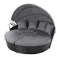 Gardeon Black Wicker Sun Lounge Day Bed with Folding Canopy & Cushions, UV-Resistant, 168x180x145cm, 1-Year Warranty