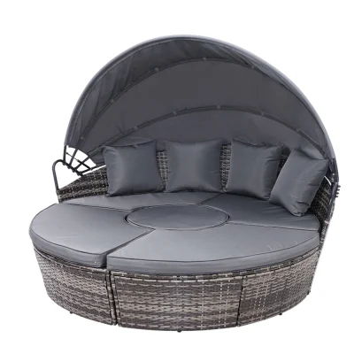 Gardeon Grey Wicker Sun Lounge Day Bed: UV-Resistant, Modular Design, 168x180x145cm, Weatherproof Outdoor Furniture