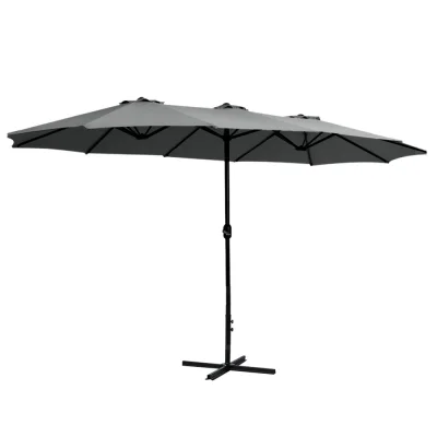 Instahut 4.57m Charcoal Outdoor Umbrella, UV50+ Water-Resistant Polyester, Steel Frame, Dodecagon Canopy, Tilt Feature