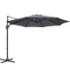 Instahut 3m Outdoor Cantilever Umbrella - Charcoal, UV50+ Polyester, 360° Tilt, Aluminium Frame, Side Post Design