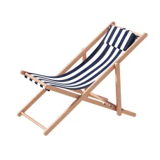Gardeon Wooden Sun Lounge Deck Chair - Adjustable Poplar Frame, Blue/White Stripe, 4 Positions, Portable, 120kg Capacity