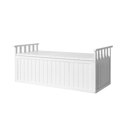 Gardeon 129cm White Wooden Outdoor Storage Bench & Toy Chest - Fir Wood, 200L Capacity, All-Weather, 2-in-1 Design Gardeon 129cm White Wooden Outdoor Storage Bench & Toy Chest - Fir Wood, 200L Capacity, All-Weather, 2-in-1 Design