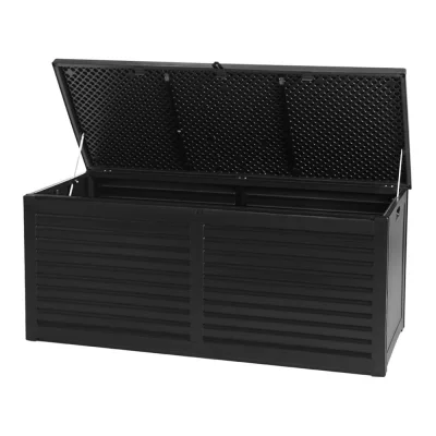 Gardeon 490L Lockable Outdoor Storage Box - Weather-Resistant Garden Bench & Tool Shed, Black, Easy Assembly
