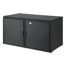 Gardeon Black Wicker Outdoor Storage Cabinet - 2-in-1 Deck Shed, 88 Gal Capacity, Steel Frame, UV & Weather Resistant