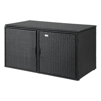Gardeon Black Wicker Outdoor Storage Cabinet - 2-in-1 Deck Shed, 88 Gal Capacity, Steel Frame, UV & Weather Resistant