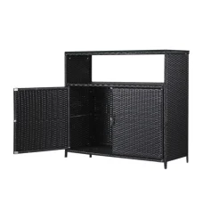 Gardeon Outdoor Wicker Storage Cabinet - 2-in-1 Bar Table, Handwoven PE, UV-Resistant, 102.5x84x36cm, Black