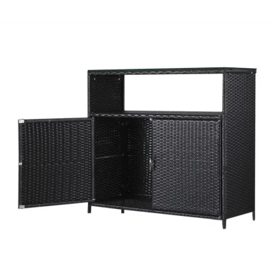 Gardeon Outdoor Wicker Storage Cabinet - 2-in-1 Bar Table, Handwoven PE, UV-Resistant, 102.5x84x36cm, Black Gardeon Outdoor Wicker Storage Cabinet - 2-in-1 Bar Table, Handwoven PE, UV-Resistant, 102.5x84x36cm, Black