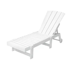 Gardeon Sun Lounge Beach Chair White HDPE Adirondack Lounger with Wheels, 4-Position Recline, 150kg Capacity, Outdoor