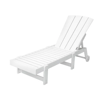 Gardeon Sun Lounge Beach Chair White HDPE Adirondack Lounger with Wheels, 4-Position Recline, 150kg Capacity, Outdoor