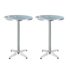 Gardeon Set of 2 Adjustable Height Outdoor Bar Tables, Stainless Steel Top, 70/110cm, Foldable & Portable Design