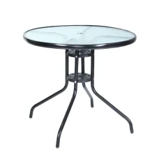 Gardeon Outdoor Steel Bar Table with Glass Top, Parasol Hole, 80cm Diameter - Elegant, Durable, Easy to Clean