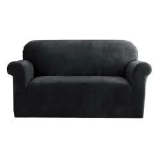 Artiss Black Velvet 2-Seater Sofa Cover - Stretchable, Anti-Slip, Machine Washable Crystal Velvet Couch Protector