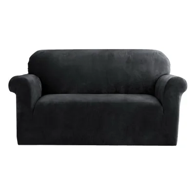 Artiss Black Velvet 2-Seater Sofa Cover - Stretchable, Anti-Slip, Machine Washable Crystal Velvet Couch Protector