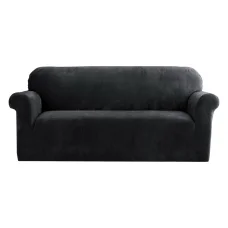 Artiss Velvet Sofa Cover, 3-Seater, Black - Stretchable, Anti-Slip, Machine Washable for All-Around Protection