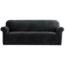 Artiss 4-Seater Velvet Sofa Cover - Black, Stretchable, Anti-Slip, Machine Washable, Soft Crystal Velvet Protection