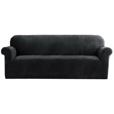 Artiss 4-Seater Velvet Sofa Cover - Black, Stretchable, Anti-Slip, Machine Washable, Soft Crystal Velvet Protection