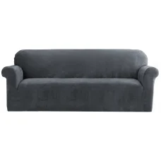 Artiss 4-Seater Velvet Sofa Cover - Stretchable, Anti-Slip, Machine Washable, Grey Crystal Velvet, 230-300cm Protection