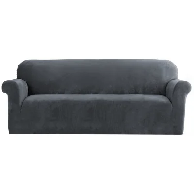 Artiss 4-Seater Velvet Sofa Cover - Stretchable, Anti-Slip, Machine Washable, Grey Crystal Velvet, 230-300cm Protection