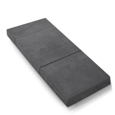 Giselle Bedding Foldable Single Mattress - Velvet Grey, High Density Foam, Washable Cover, 180x70x12cm