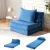 Artiss 3-in-1 Convertible Folding Sofa Bed, Armless Velvet Lounger with Pillow, High-Density Foam, Non-Slip Base, Blue