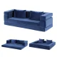 Artiss 3-in-1 Convertible Sofa Bed - Velvet, High-Density Foam, Non-Slip Base, 300KG Capacity, Curved Couch, Blue