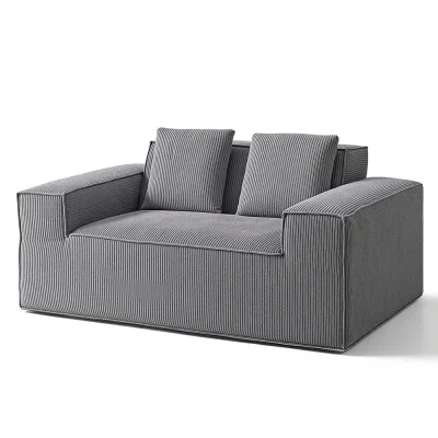 Artiss 2 Seater Corduroy Loveseat Sofa Bed - No Assembly, High-Density Foam, Pocket Spring, Grey, Bonus Cushions