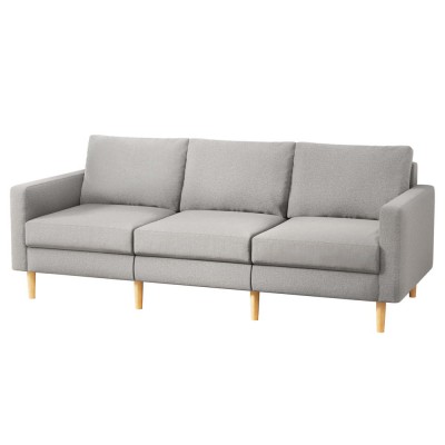 Artiss 3 Seater Sofa 225cm Grey - Stylish Faux Linen, Eucalyptus Frame, Adjustable Comfort, Easy Assembly