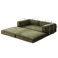 Artiss Convertible Folding Sofa Bed Green - Corduroy Fabric, 2-Seater, Steel Frame, 180x200cm, Non-Slip, 300kg Capacity