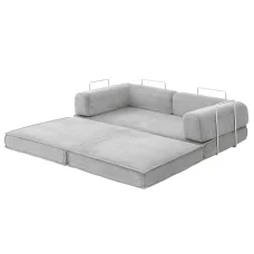 Artiss Convertible Folding Sofa Bed Grey - 2-Seater, Breathable Corduroy, Sturdy Steel Frame, Supports 300kg, 180x200cm