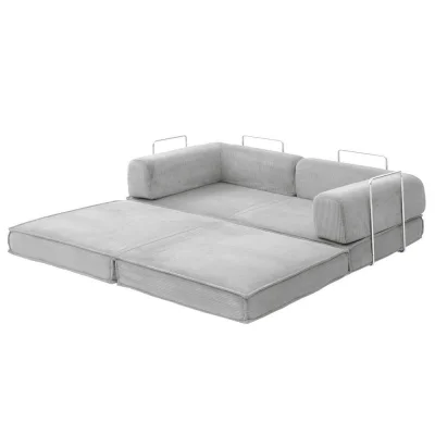 Artiss Convertible Folding Sofa Bed Grey - 2-Seater, Breathable Corduroy, Sturdy Steel Frame, Supports 300kg, 180x200cm