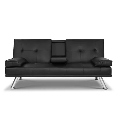 Artiss 3-Seater Sofa Bed, PU Leather, 168CM, Black, Cinema Lounge, Adjustable Recline, Space-Saving Design Artiss 3-Seater Sofa Bed, PU Leather, 168CM, Black, Cinema Lounge, Adjustable Recline, Space-Saving Design