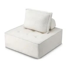 Artiss Floor Sofa Lounge Chair with Removable Pillow - Ergonomic, Bouclé Fabric, 86cm, Plush Cotton Backrest, White